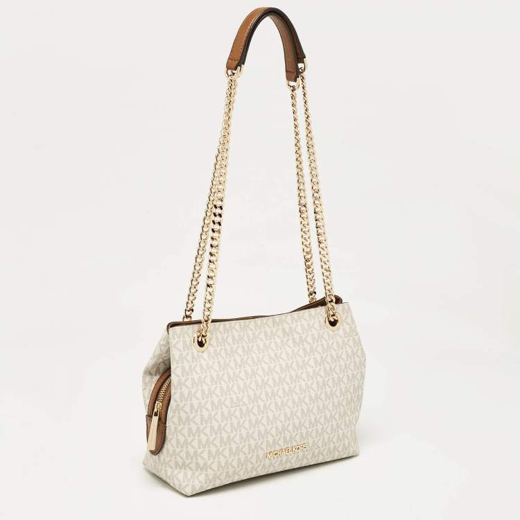 Pre Owned Michael Kors Grey Signature Coated Canvas Logo Chain Shoulder Bag