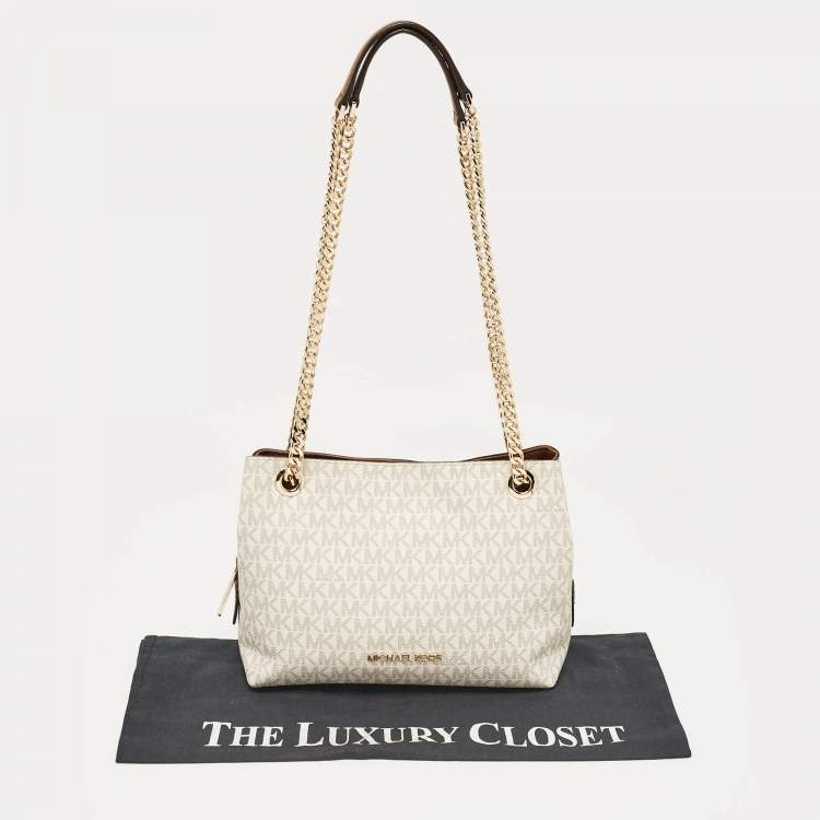 Pre Owned Michael Kors Grey Signature Coated Canvas Logo Chain Shoulder Bag