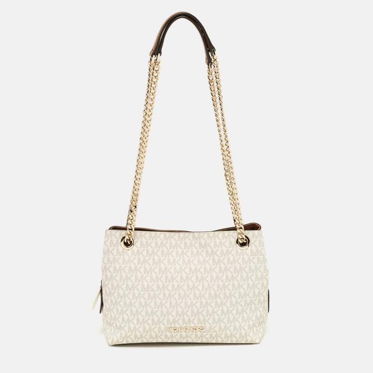 Pre Owned Michael Kors Grey Signature Coated Canvas Logo Chain Shoulder Bag