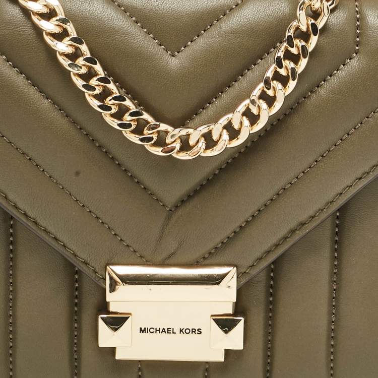 Pre Owned Michael Kors Olive Green Quilted Leather Small Whitney Shoulder Bag