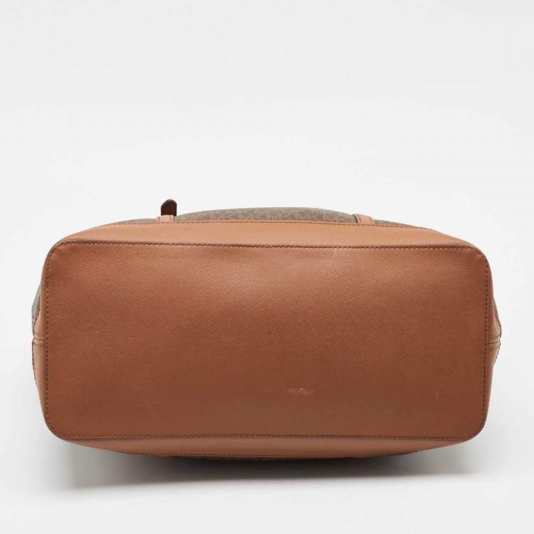 Pre Owned Michael Kors Brown Signature Coated Canvas Jet Set Travel Tote