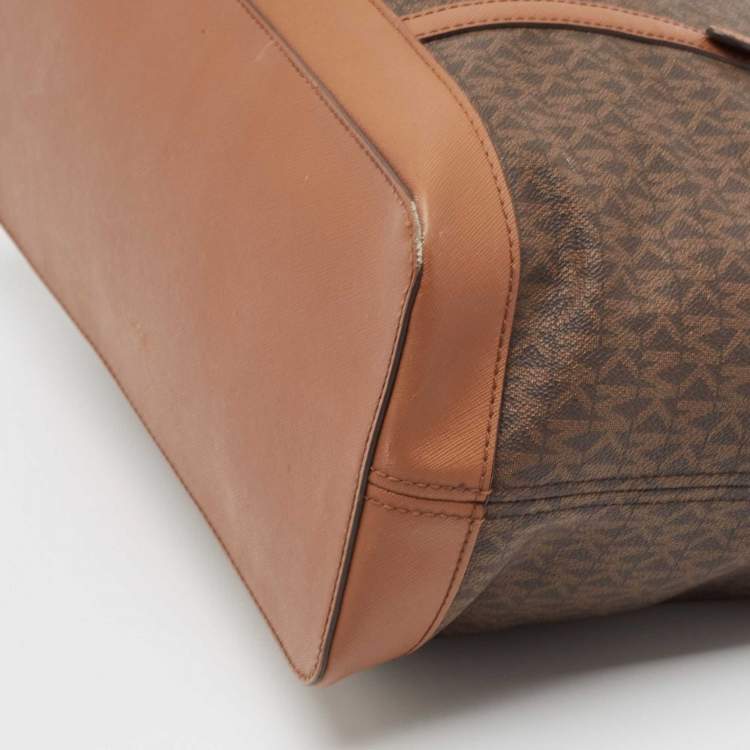 Pre Owned Michael Kors Brown Signature Coated Canvas Jet Set Travel Tote