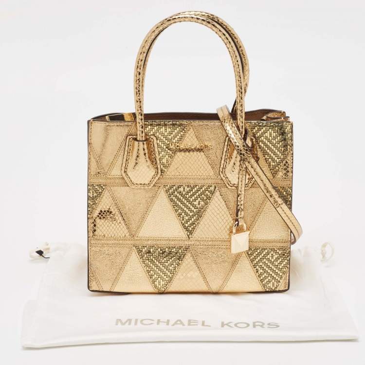 Pre Owned Michael Kors Gold Leather Patch Mercer Tote