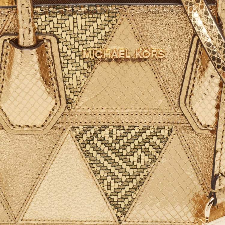Pre Owned Michael Kors Gold Leather Patch Mercer Tote