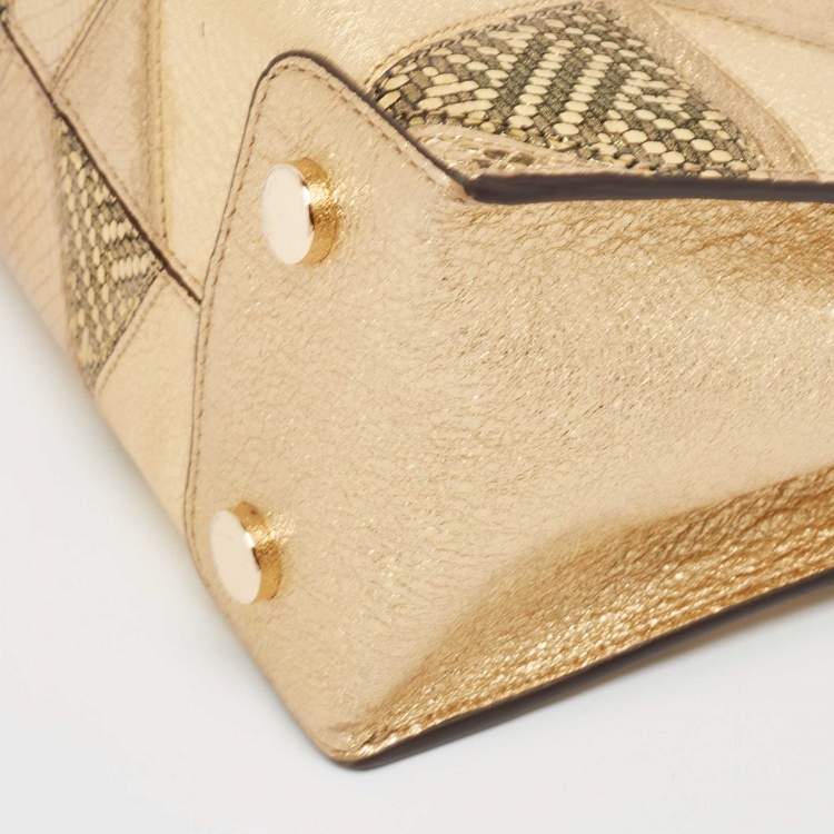 Pre Owned Michael Kors Gold Leather Patch Mercer Tote