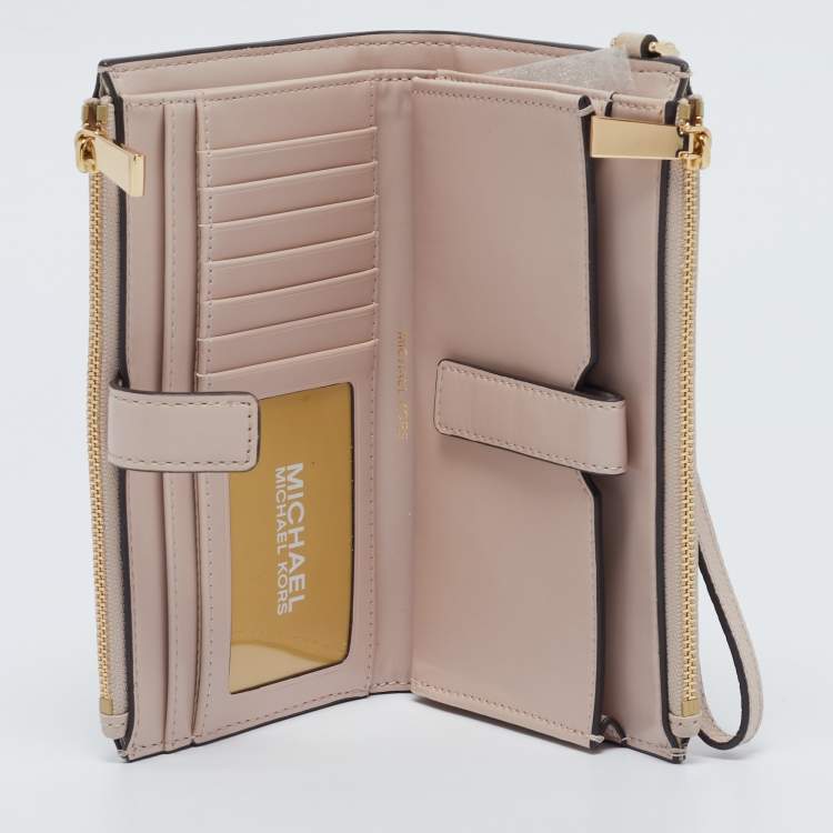 Pre Owned Michael Kors Pink Leather Adele Phone Wristlet Wallet