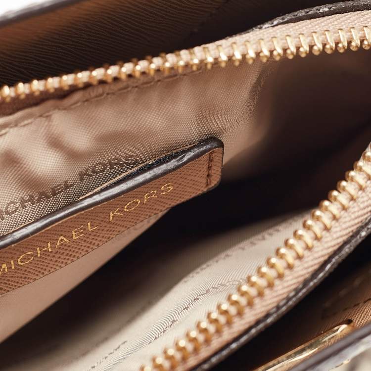 Pre Owned Michael Kors Beige/Gold Python Embossed Leather Mini Mercer Tote