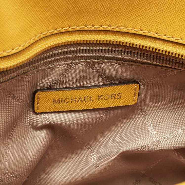 Pre Owned MICHAEL Michael Kors Yellow Saffiano Leather Extra-Small Jet Set Travel Tote
