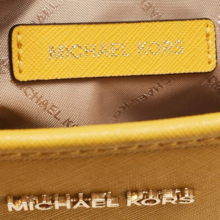 Pre Owned MICHAEL Michael Kors Yellow Saffiano Leather Extra-Small Jet Set Travel Tote