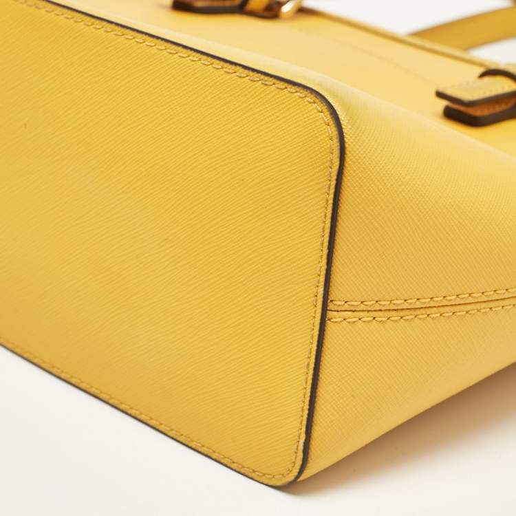 Pre Owned MICHAEL Michael Kors Yellow Saffiano Leather Extra-Small Jet Set Travel Tote