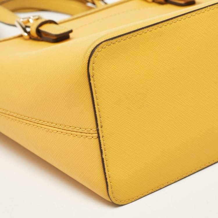 Pre Owned MICHAEL Michael Kors Yellow Saffiano Leather Extra-Small Jet Set Travel Tote