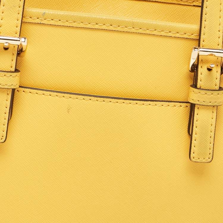 Pre Owned MICHAEL Michael Kors Yellow Saffiano Leather Extra-Small Jet Set Travel Tote