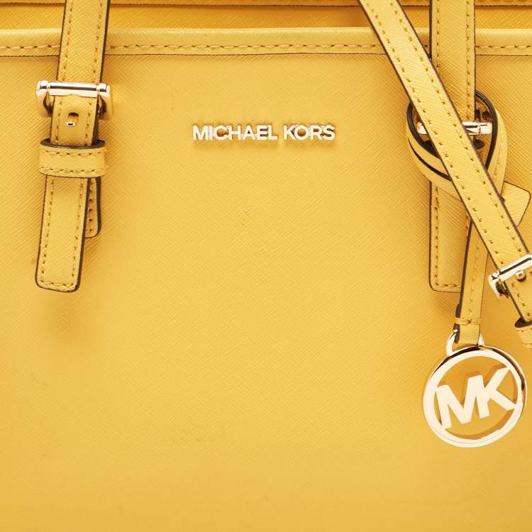 Pre Owned MICHAEL Michael Kors Yellow Saffiano Leather Extra-Small Jet Set Travel Tote