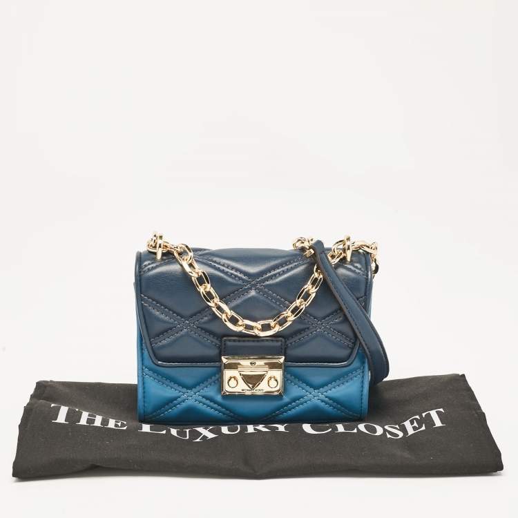 Pre Owned Michael Kors Two Tone Blue Quilted Faux Leather Small Serena Crossbody Bag