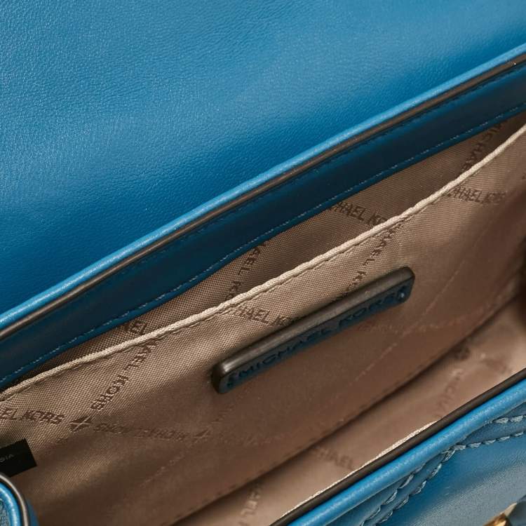Pre Owned Michael Kors Two Tone Blue Quilted Faux Leather Small Serena Crossbody Bag
