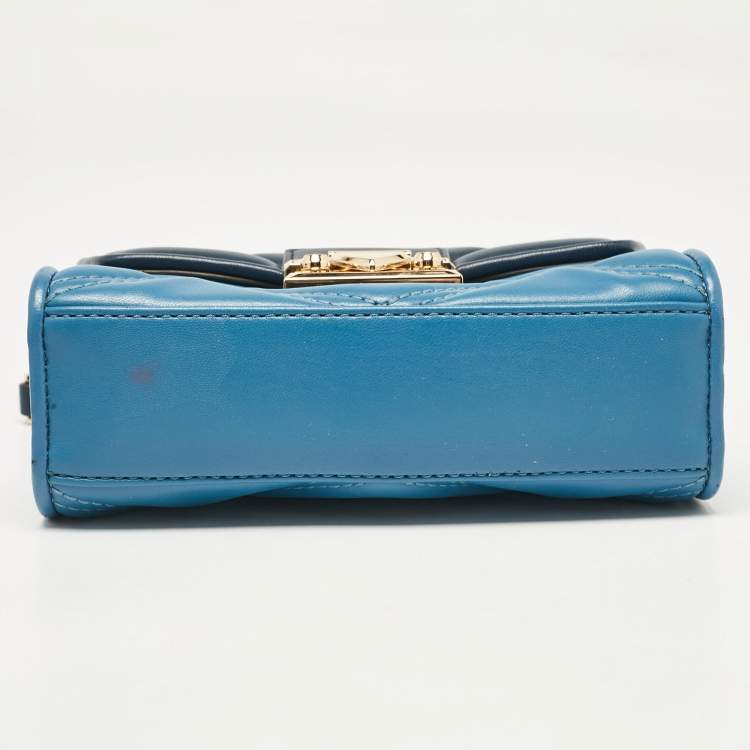 Pre Owned Michael Kors Two Tone Blue Quilted Faux Leather Small Serena Crossbody Bag