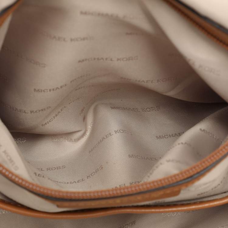 Pre Owned Michael Kors Dark Brown Signature Coated Canvas and Leather Fulton Hobo