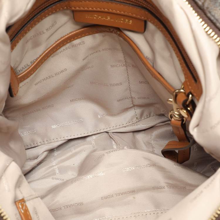 Pre Owned Michael Kors Dark Brown Signature Coated Canvas and Leather Fulton Hobo
