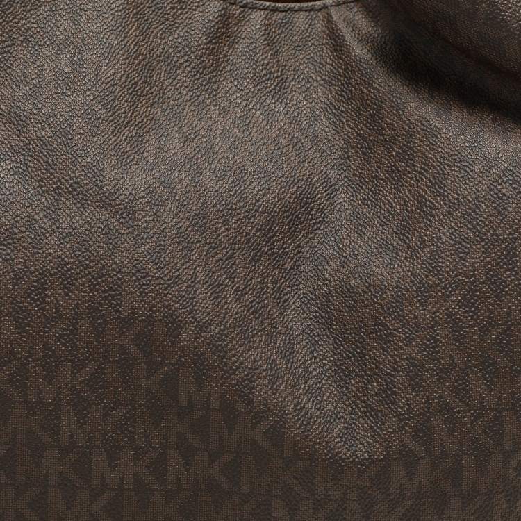 Pre Owned Michael Kors Dark Brown Signature Coated Canvas and Leather Fulton Hobo