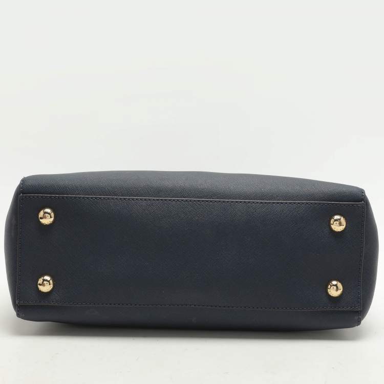 Pre Owned Michael Kors Blue Saffiano Leather Medium Cynthia Tote