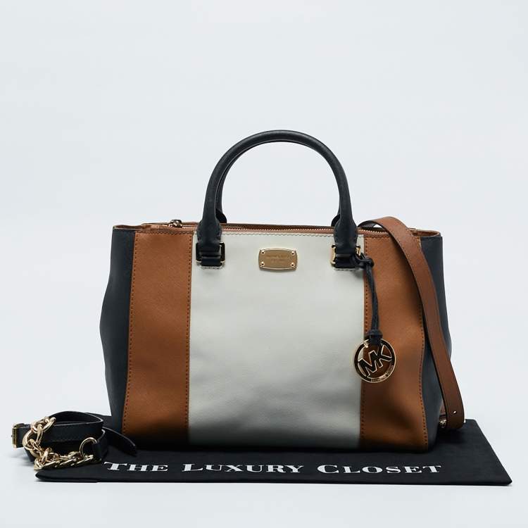 Pre Owned Michael Kors Tricolor Leather Double Zip Colorblock Tote