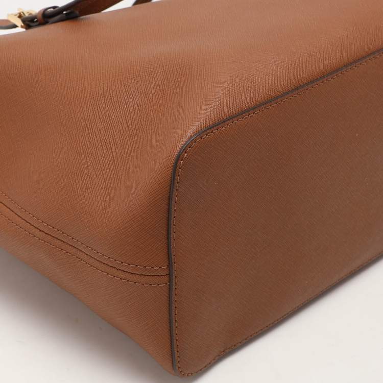 Pre Owned Michael Kors Brown Saffiano Leather Small Jet Set Travel Tote