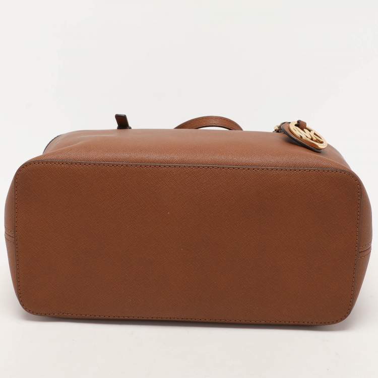 Pre Owned Michael Kors Brown Saffiano Leather Small Jet Set Travel Tote