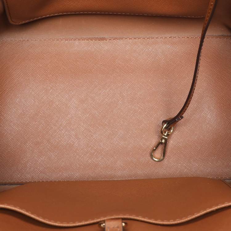 Pre Owned Michael Kors Brown Saffiano Leather Small Jet Set Travel Tote