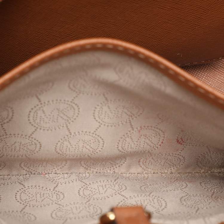 Pre Owned Michael Kors Brown Saffiano Leather Small Jet Set Travel Tote