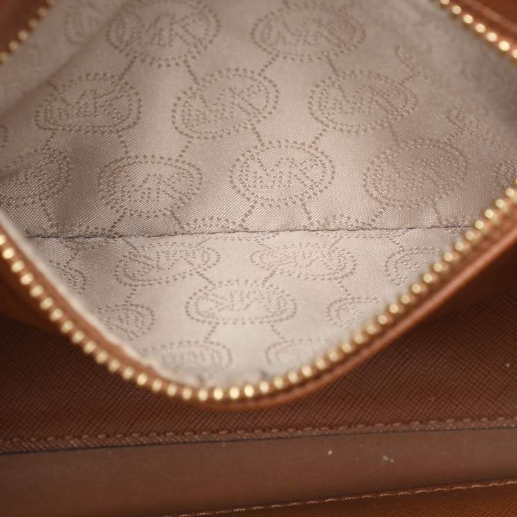 Pre Owned Michael Kors Brown Saffiano Leather Small Jet Set Travel Tote