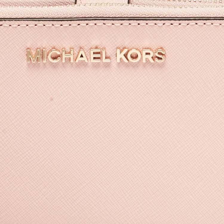 Pre Owned Michael Kors Pink Leather Jet Set Travel Zip Wristlet Wallet
