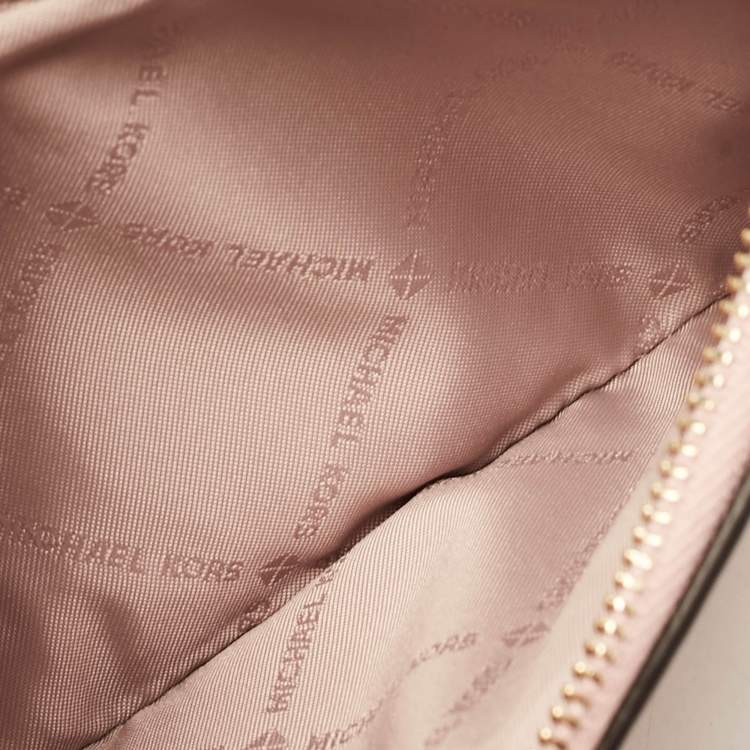 Pre Owned Michael Kors Pink Leather Jet Set Travel Zip Wristlet Wallet