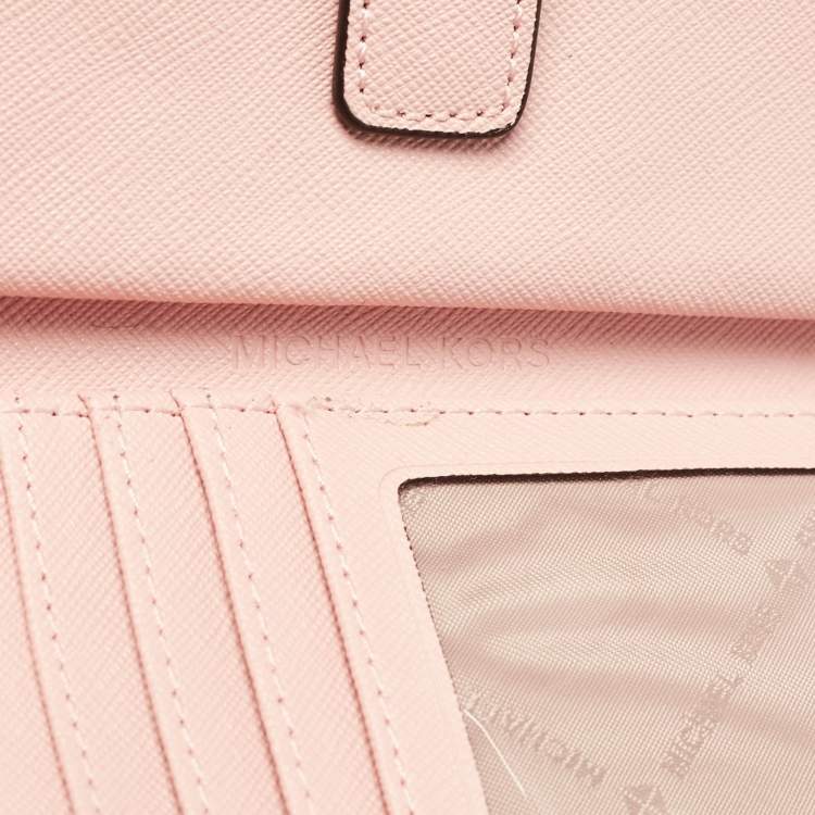 Pre Owned Michael Kors Pink Leather Jet Set Travel Zip Wristlet Wallet