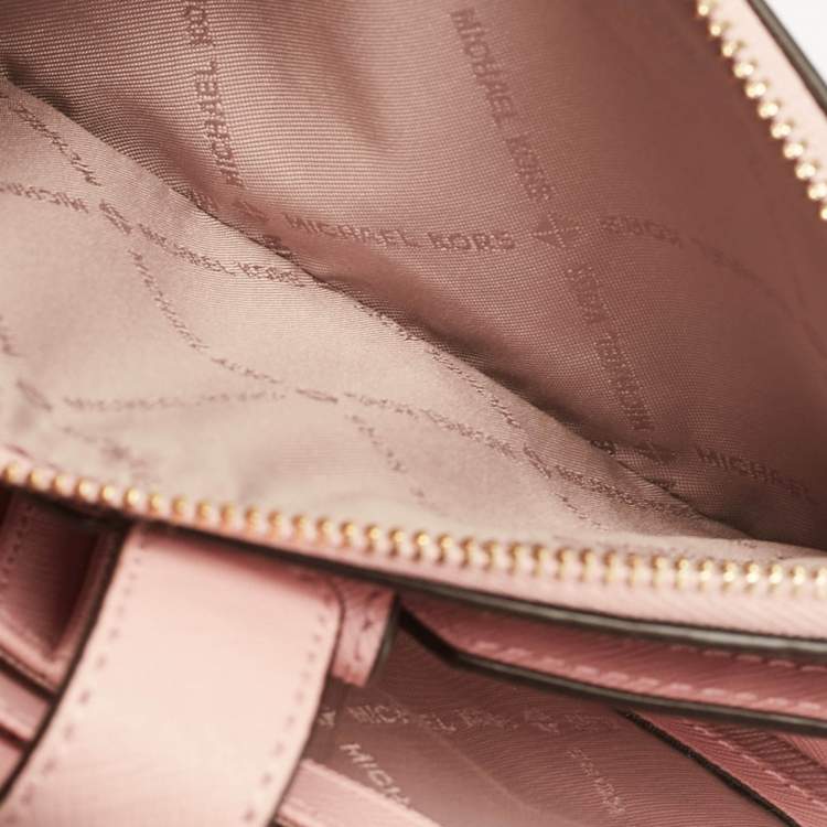 Pre Owned Michael Kors Pink Leather Jet Set Travel Zip Wristlet Wallet