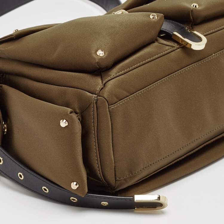 Pre Owned Michael Kors Green/Black Studded Satin Olivia Shoulder Bag