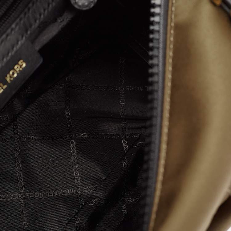 Pre Owned Michael Kors Green/Black Studded Satin Olivia Shoulder Bag