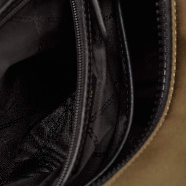 Pre Owned Michael Kors Green/Black Studded Satin Olivia Shoulder Bag