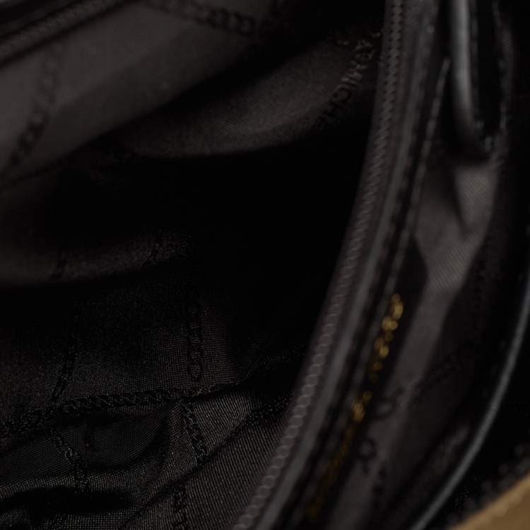 Pre Owned Michael Kors Green/Black Studded Satin Olivia Shoulder Bag