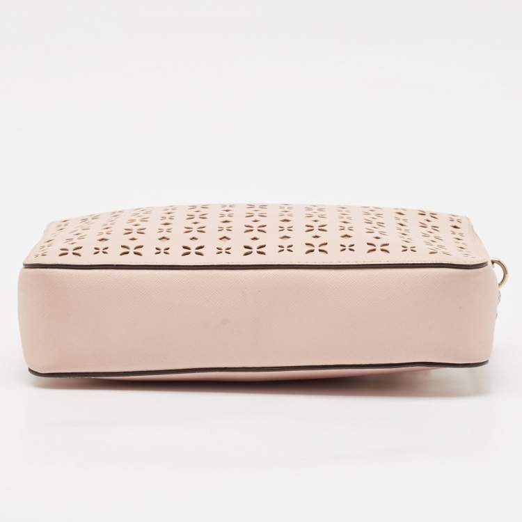 Pre Owned Michael Kors Light Pink Leather Lasercut East West Crossbody Bag