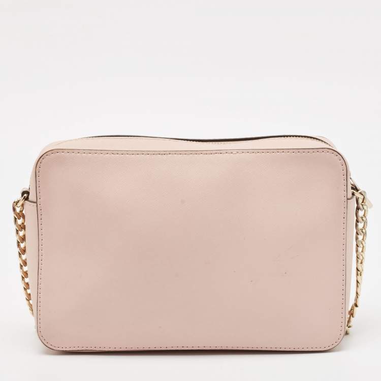 Pre Owned Michael Kors Light Pink Leather Lasercut East West Crossbody Bag