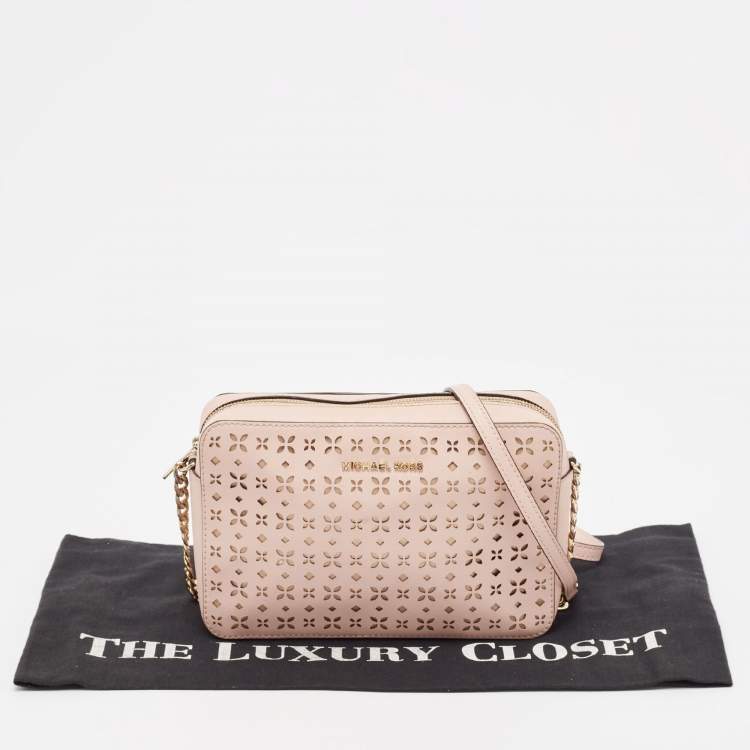 Pre Owned Michael Kors Light Pink Leather Lasercut East West Crossbody Bag