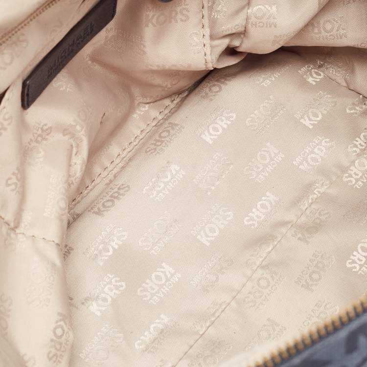 Pre Owned Michael Kors Navy Blue Signature Canvas and Leather Grayson Satchel