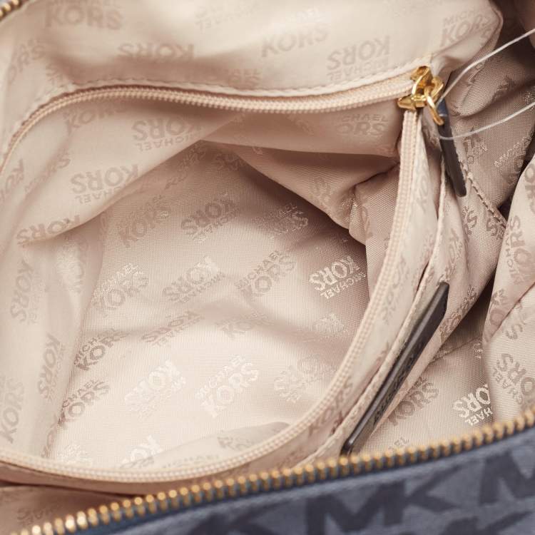 Pre Owned Michael Kors Navy Blue Signature Canvas and Leather Grayson Satchel