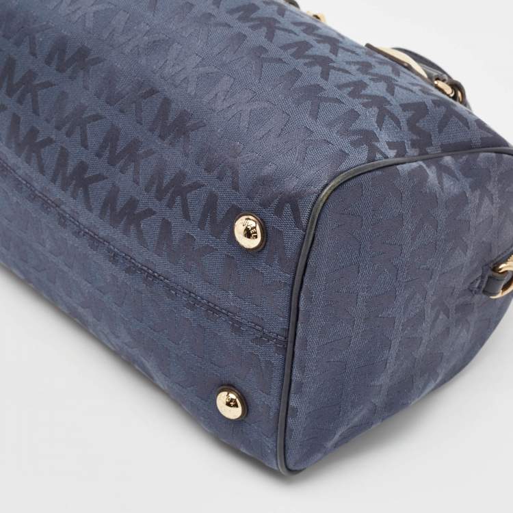 Pre Owned Michael Kors Navy Blue Signature Canvas and Leather Grayson Satchel