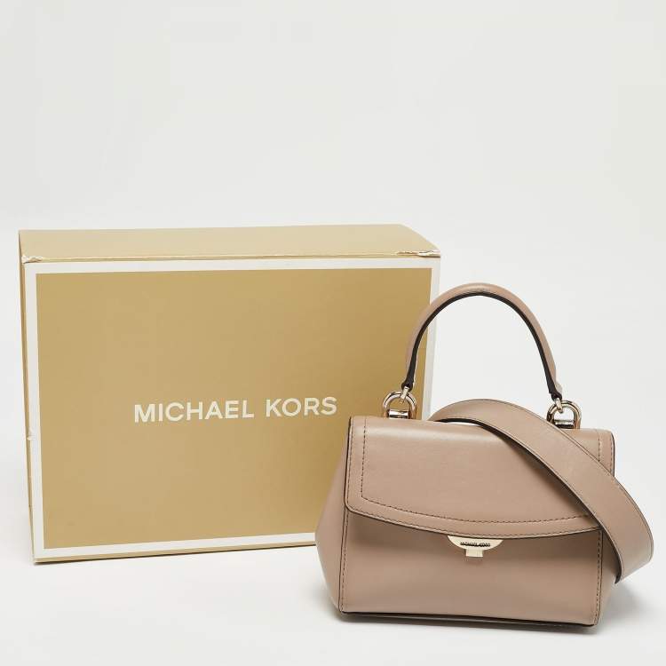 Pre Owned Michael Kors Beige Leather Extra Small Ava Top Handle Bag