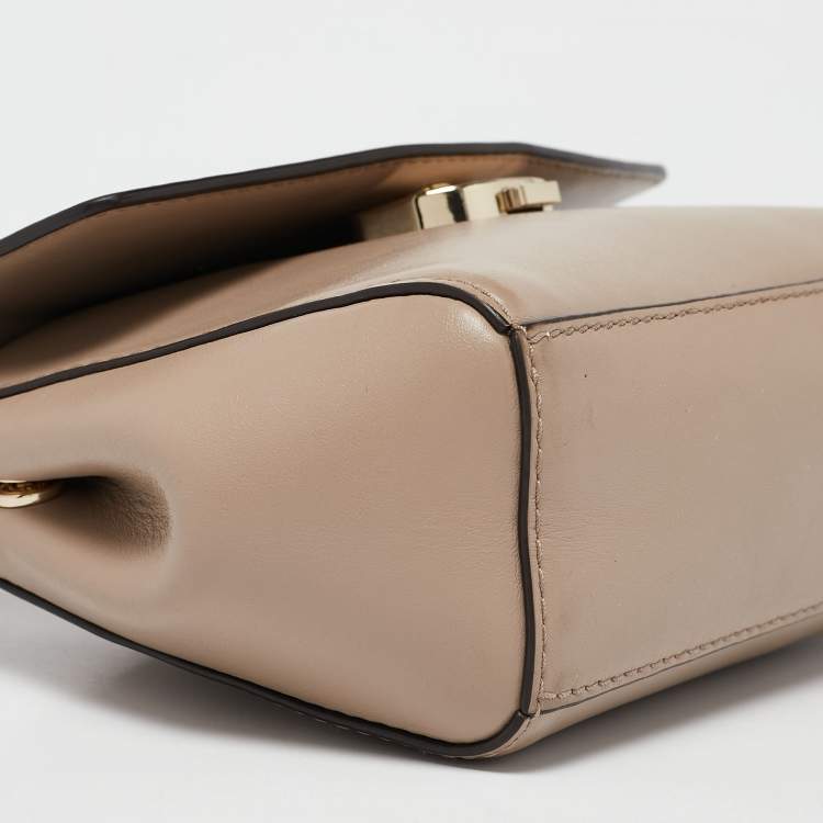 Pre Owned Michael Kors Beige Leather Extra Small Ava Top Handle Bag