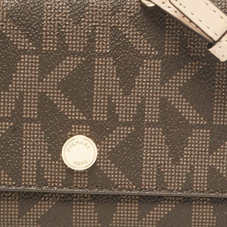 Pre Owned Michael Kors Dark Brown Signature Coated Canvas Jet Set Wallet On Chain