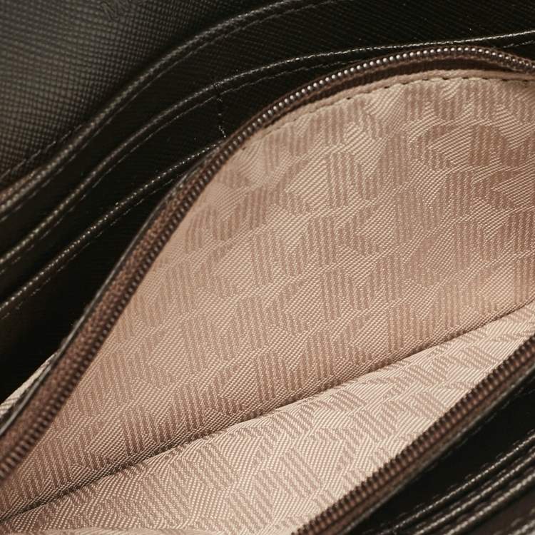 Pre Owned Michael Kors Dark Brown Signature Coated Canvas Jet Set Wallet On Chain