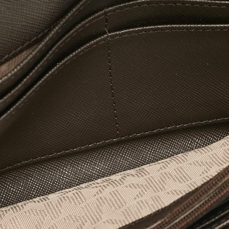Pre Owned Michael Kors Dark Brown Signature Coated Canvas Jet Set Wallet On Chain