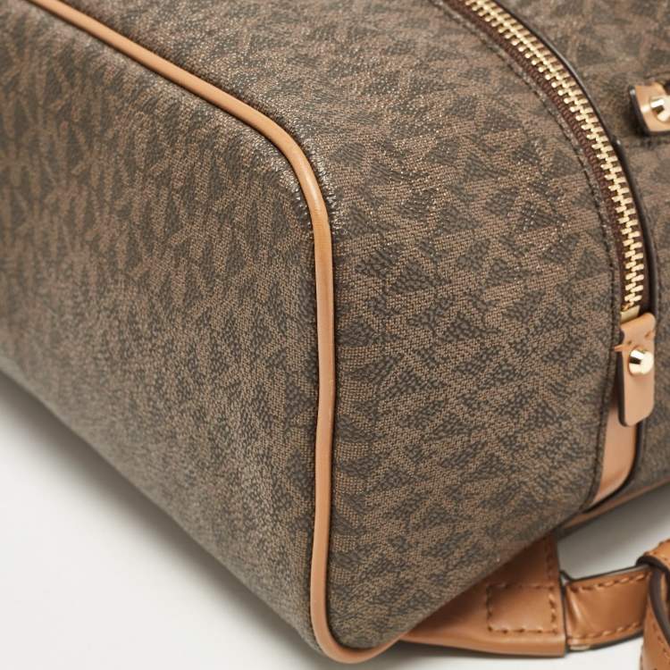 Pre Owned Michael Kors Brown Signature Coated Canvas and Leather Medium Rhea Backpack